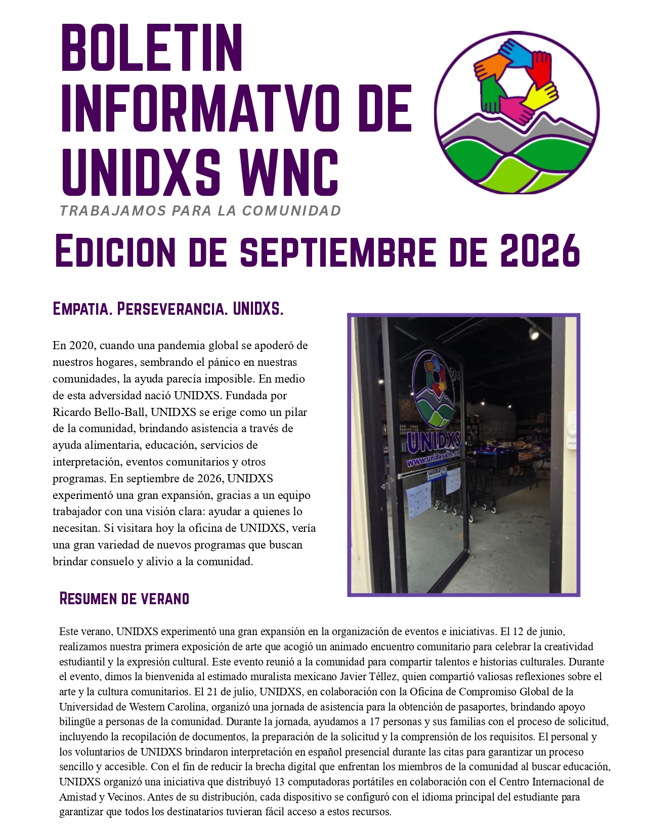 Boletín Informativo de UNIDXS WNC